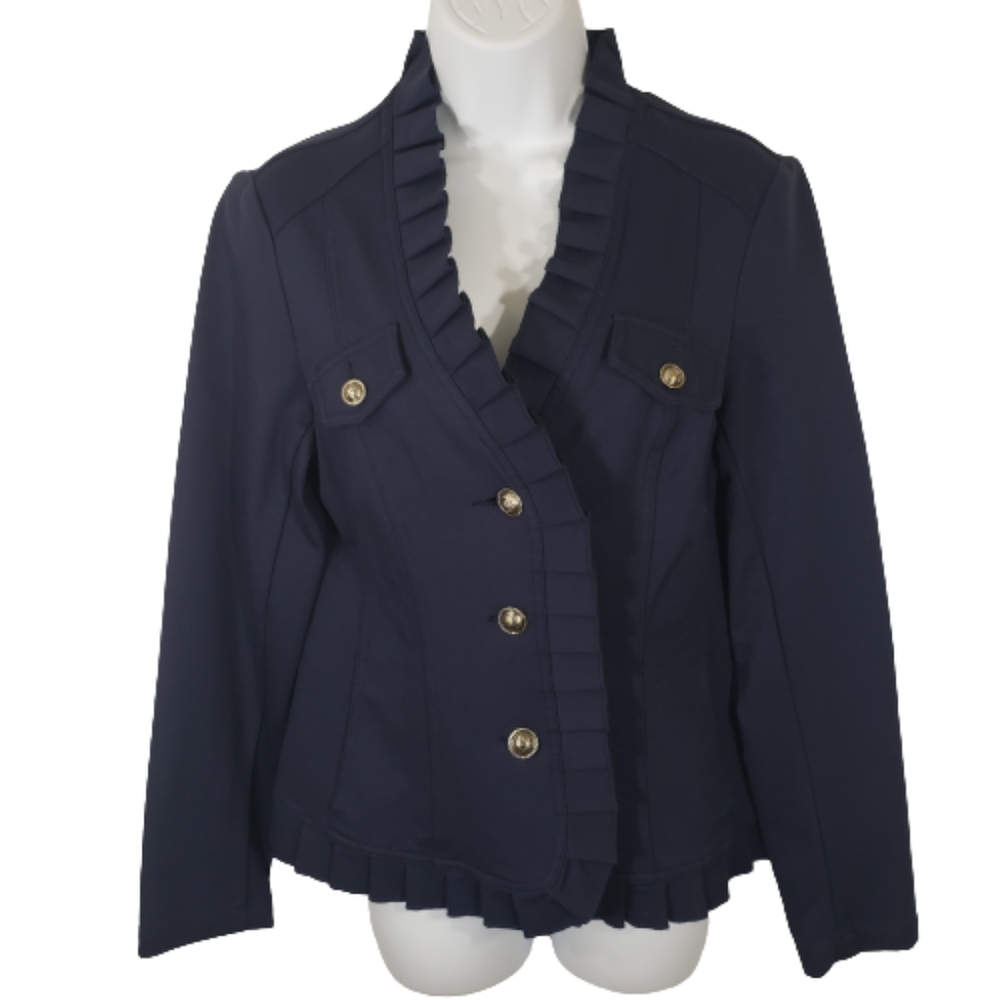 INC International Concepts Ruffle Jacket Night Bouquet Deep Twilight blazer